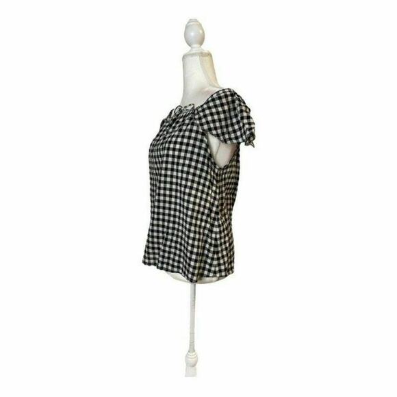 J. Crew Black White Gingham Ruffle sleeve top swinging blouse sz M white black - Picture 4 of 8
